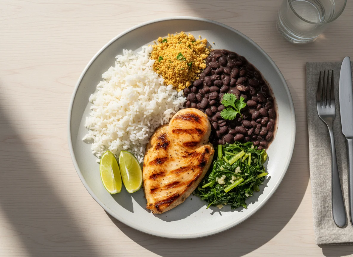 Prato feito brasileiro com frango grelhado photo