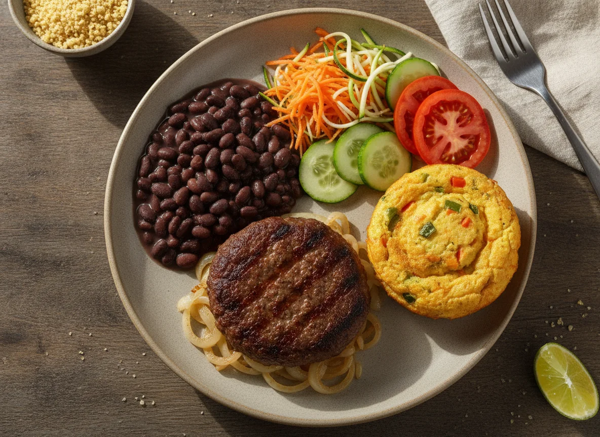 Prato Feito Brasileiro com Hambúrguer e Salada photo