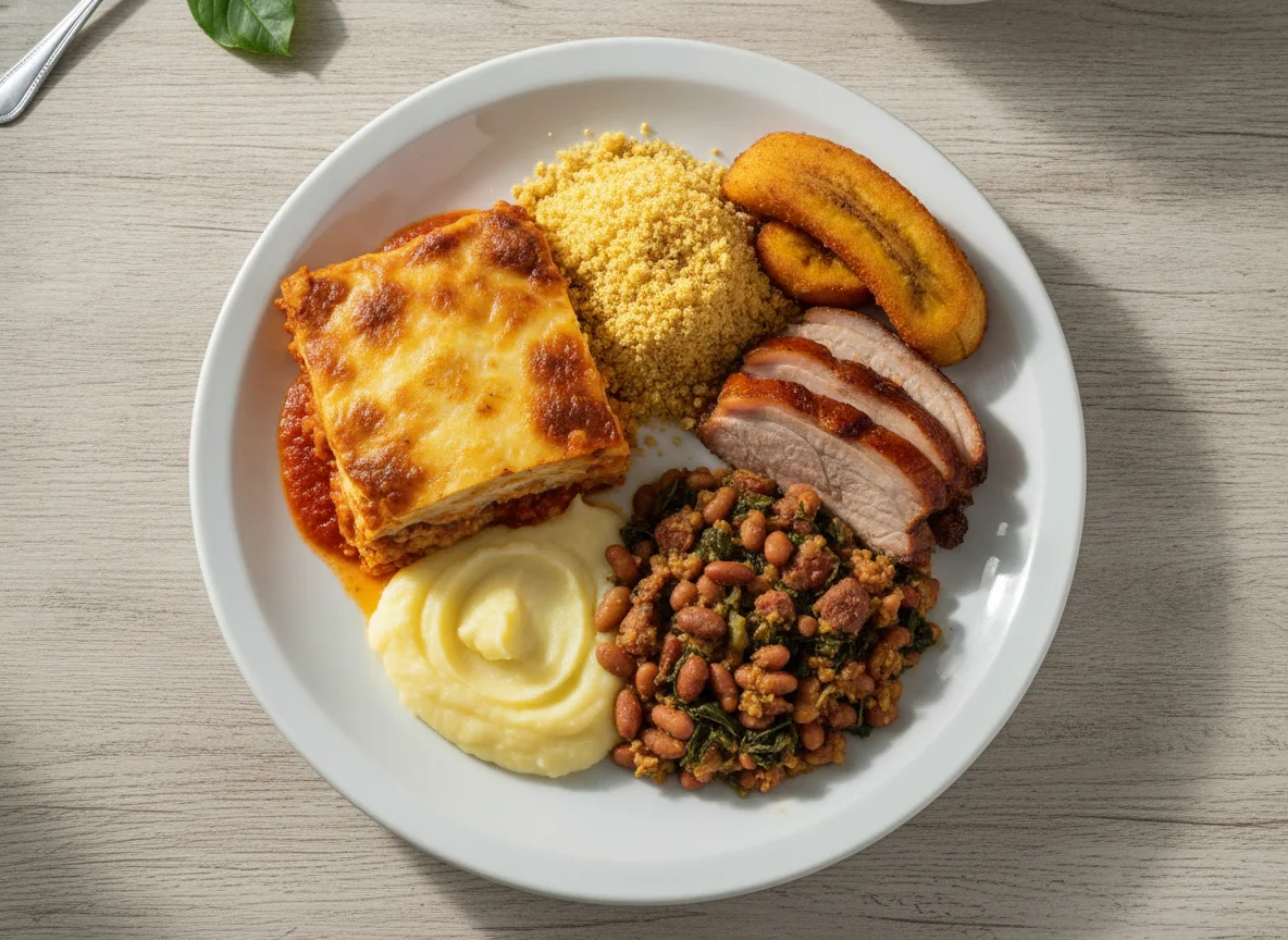 Prato Feito Brasileiro com Lasanha e Acompanhamentos photo