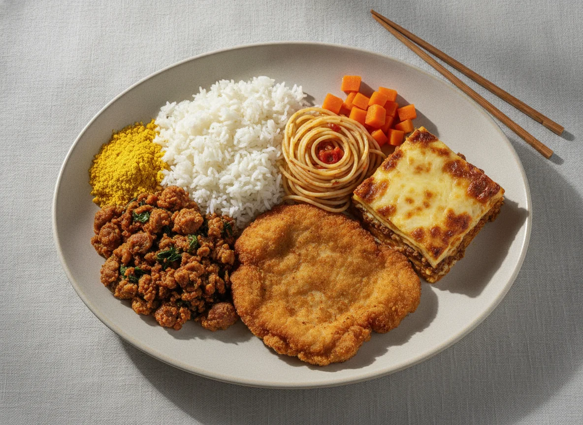 Prato Feito Brasileiro com Lasanha e Bife à Milanesa photo