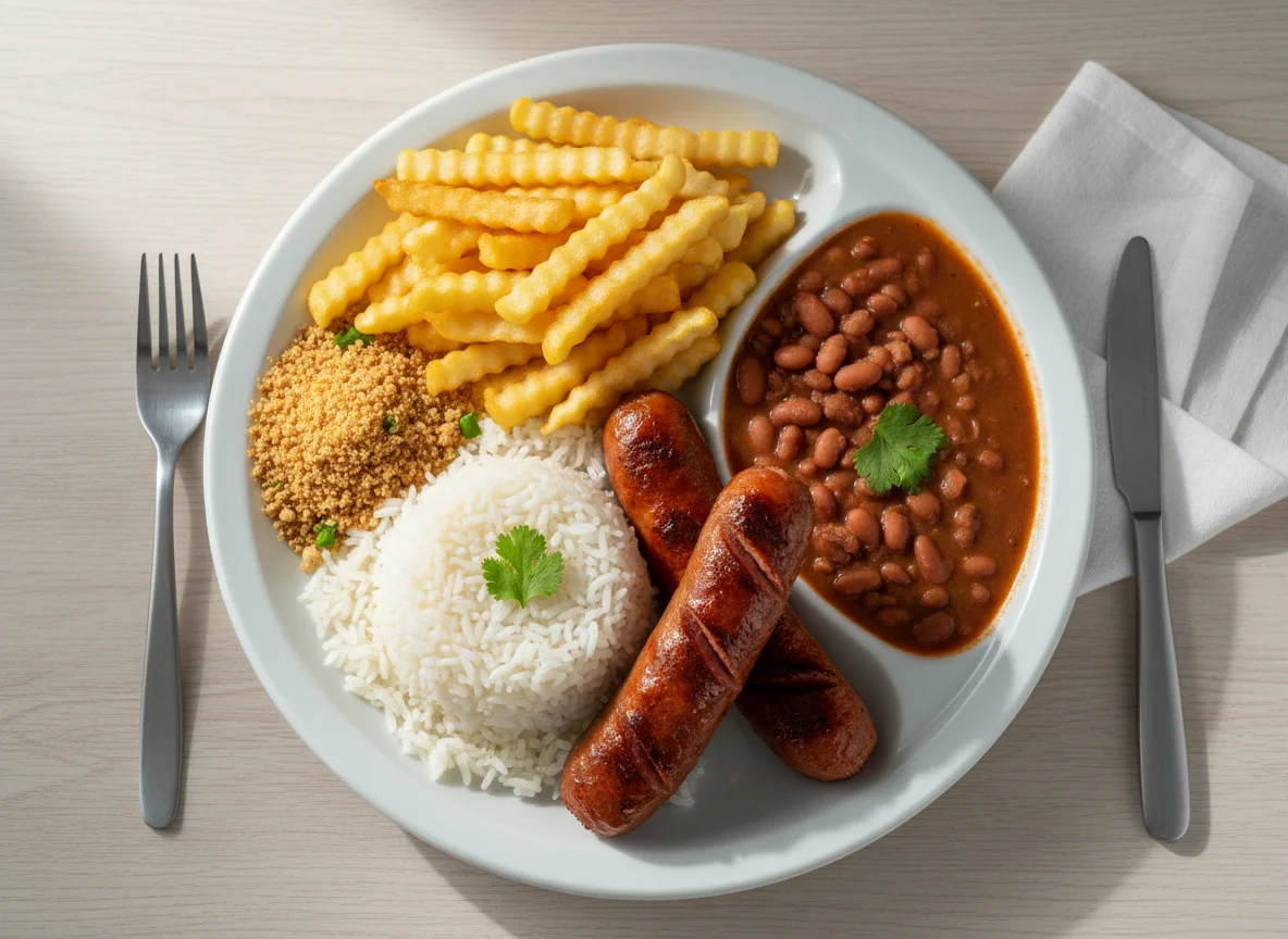 Prato feito brasileiro com linguiça photo