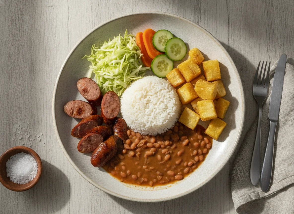 Prato Feito Brasileiro com Linguiça e Mandioca photo
