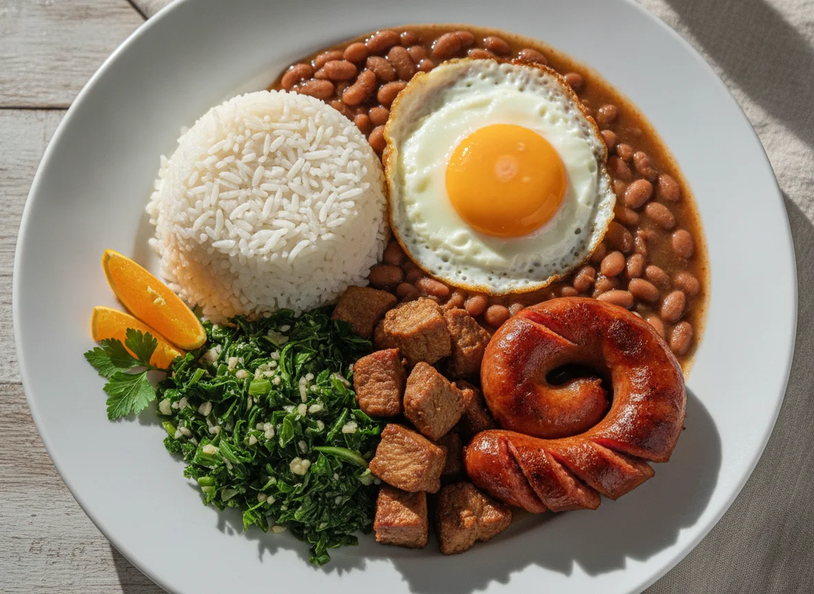 Prato Feito Brasileiro com Linguiça e Ovo photo