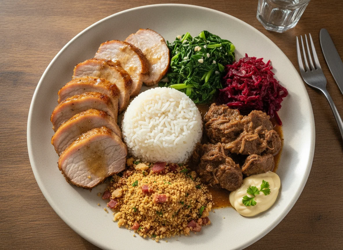 Prato Feito Brasileiro com Lombo e Arroz photo