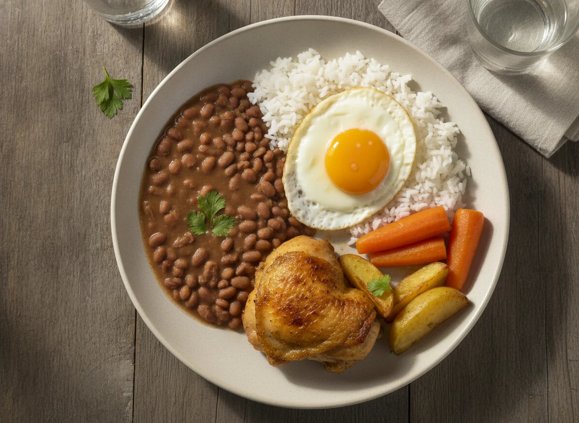 Prato Feito Brasileiro com Ovo e Frango photo