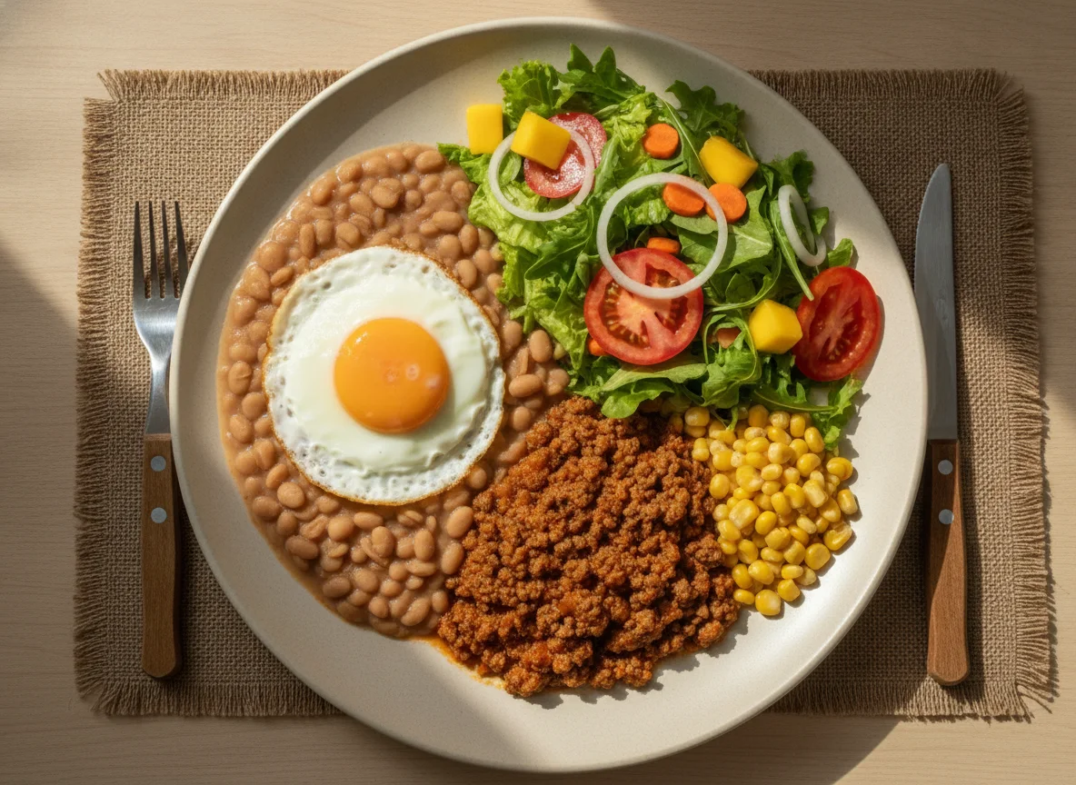 Prato Feito Brasileiro com Ovo e Salada photo