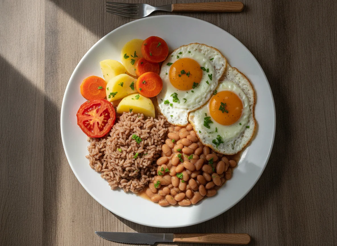 Prato Feito Brasileiro com Ovos e Legumes photo
