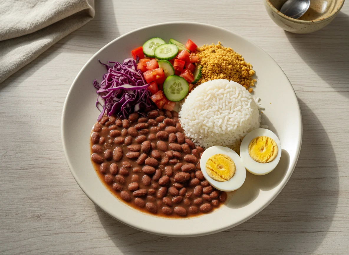 Prato feito brasileiro com ovos e salada photo