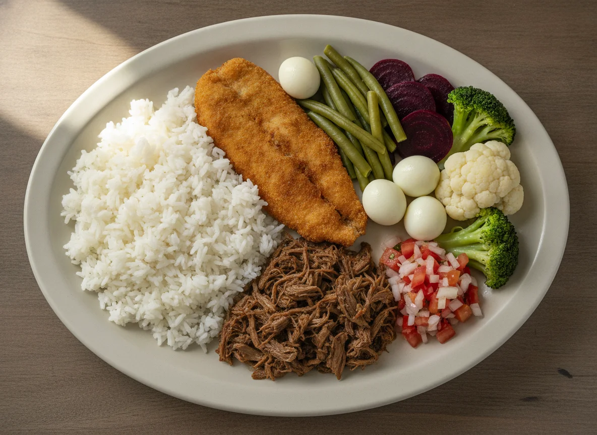 Prato Feito Brasileiro com Peixe e Carne de Panela photo