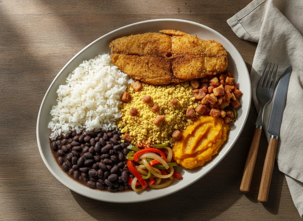 Prato Feito Brasileiro com Peixe e Farofa photo