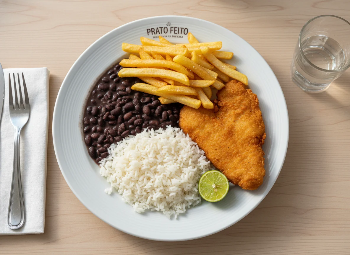 Prato feito brasileiro com peixe e feijão photo