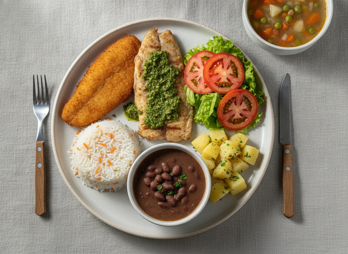 Prato Feito Brasileiro com Peixe e Salada photo