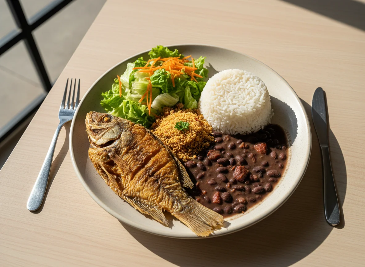 Prato feito brasileiro com peixe frito photo