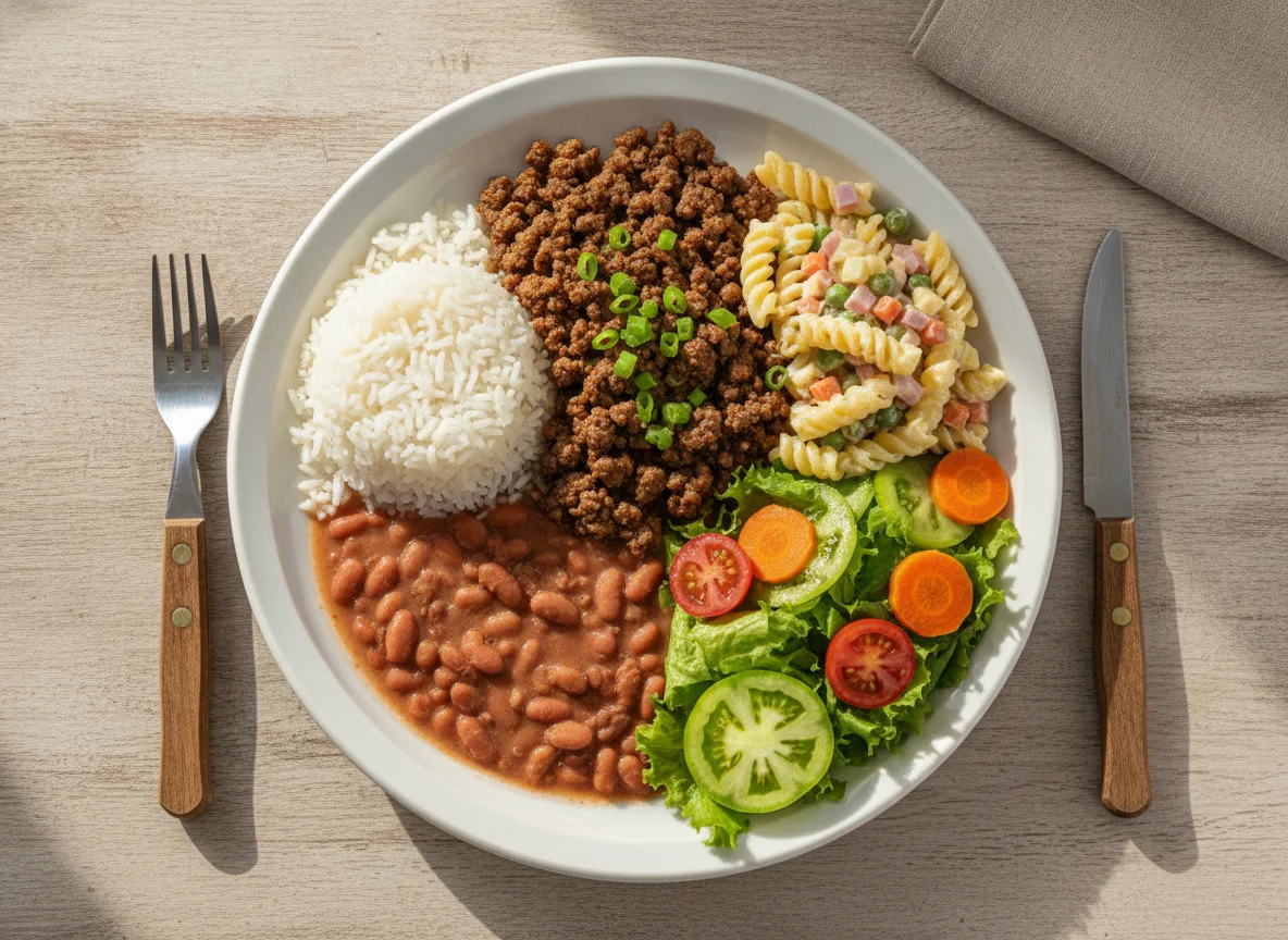 Prato Feito Brasileiro com Salada de Macarrão photo