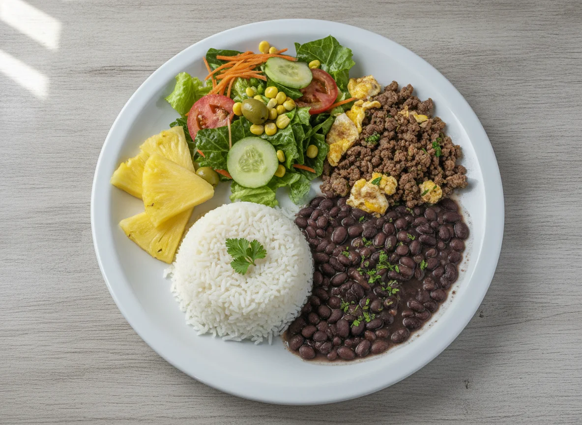 Prato Feito Brasileiro com Salada e Abacaxi photo