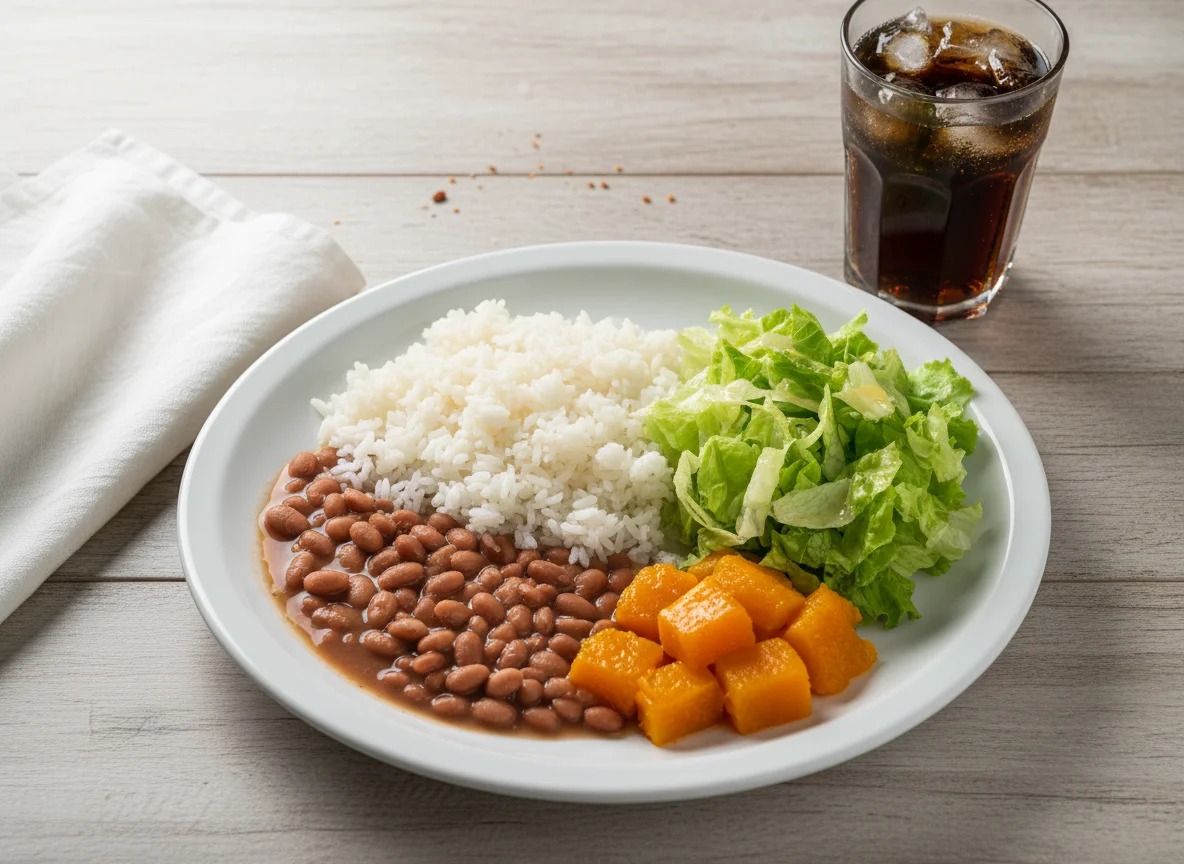 Prato feito brasileiro com salada e abóbora photo