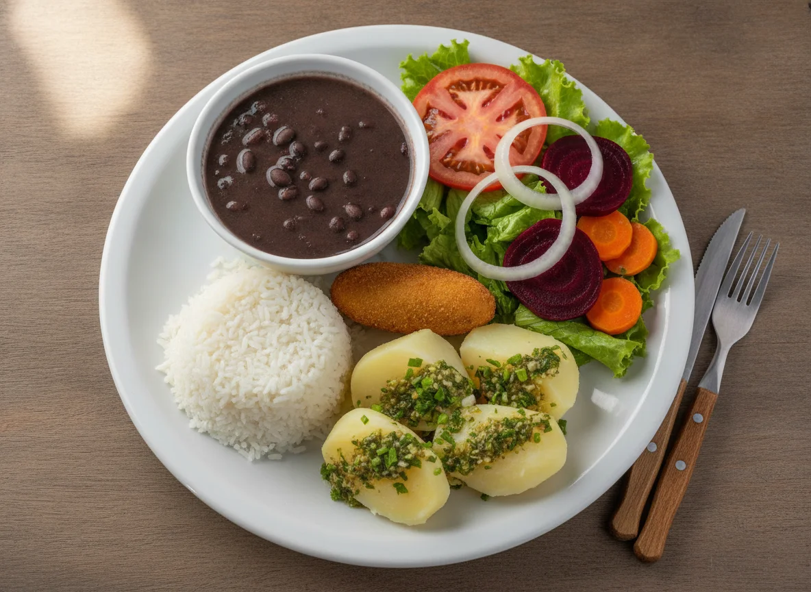 Prato Feito Brasileiro com Salada e Acompanhamentos photo
