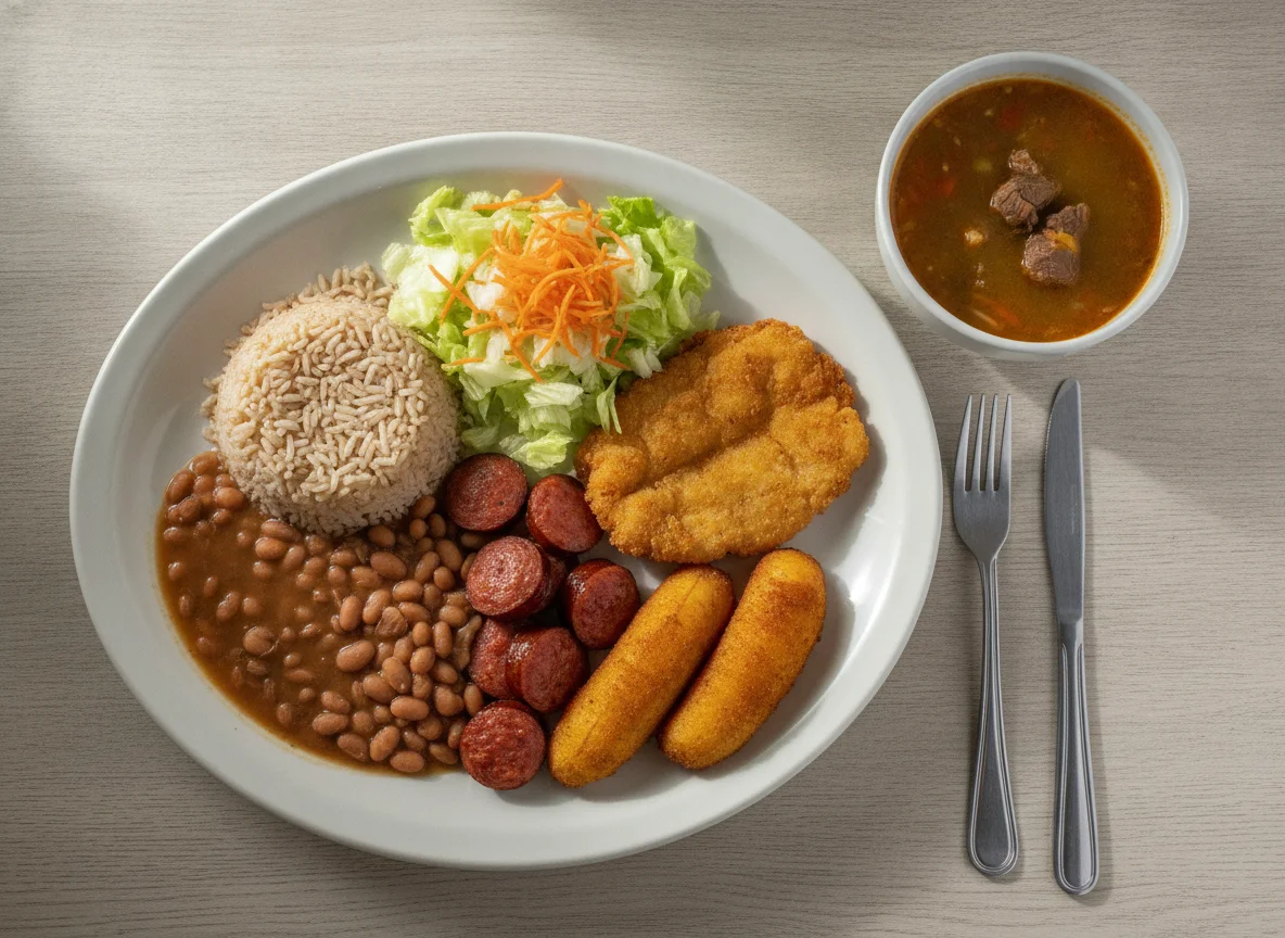 Prato Feito Brasileiro com Salada e Caldo photo