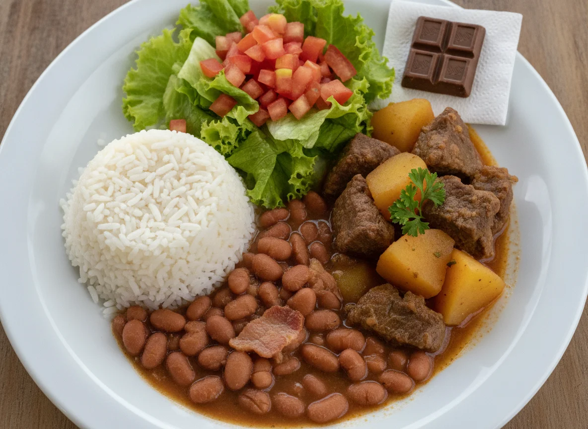 Prato Feito Brasileiro com Salada e Chocolate photo