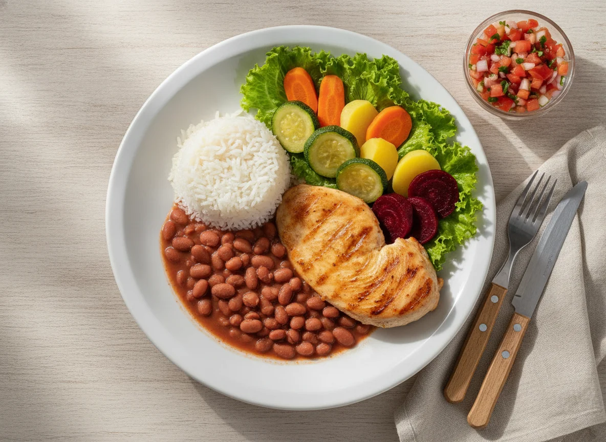 Prato Feito Brasileiro com Salada e Frango photo