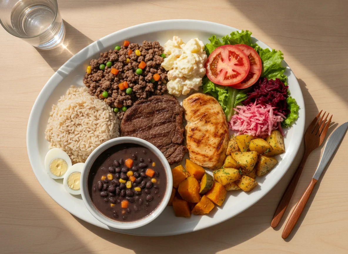 Prato Feito Brasileiro com Salada e Proteínas photo