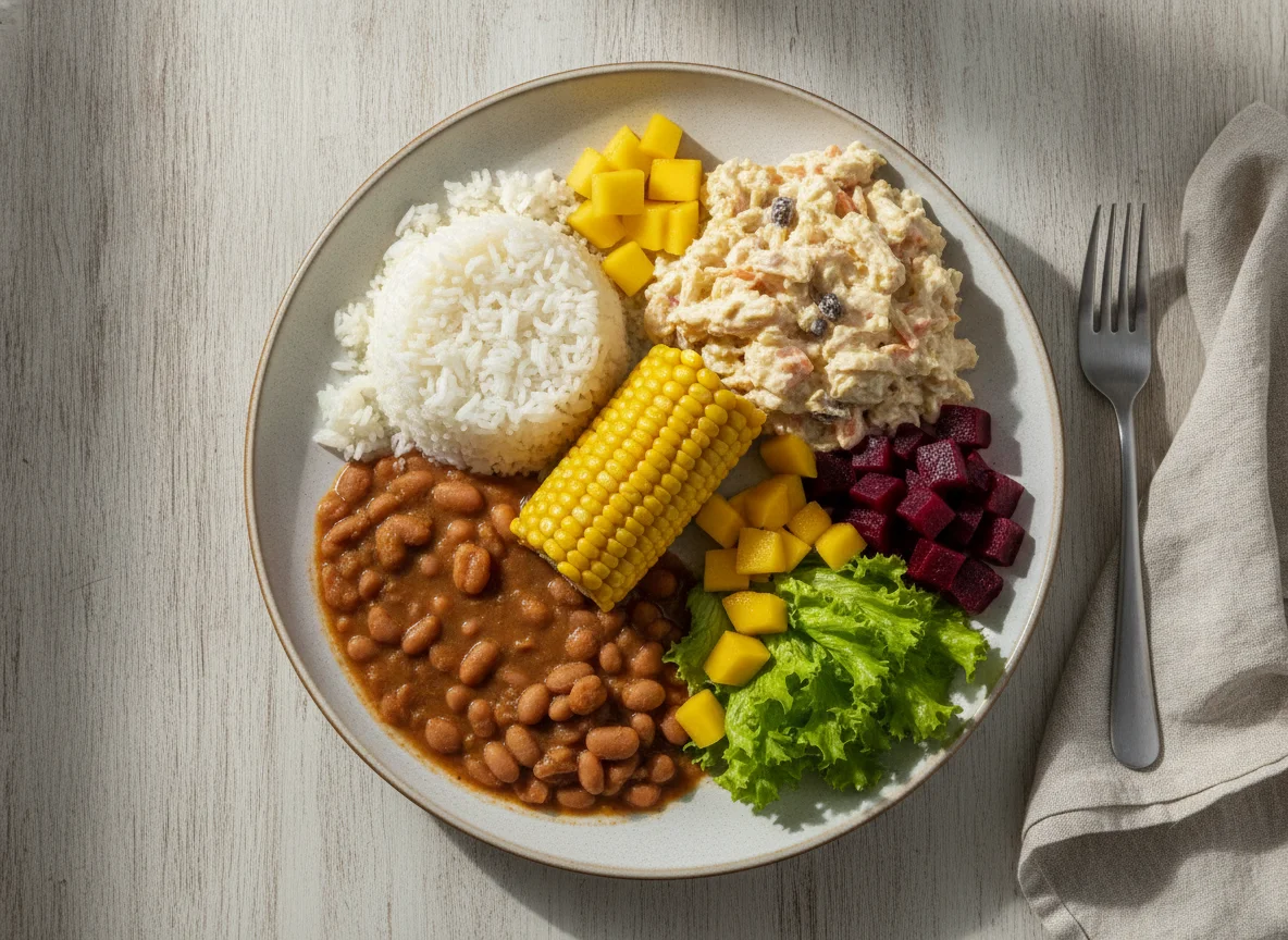 Prato Feito Brasileiro com Salpicão e Milho photo