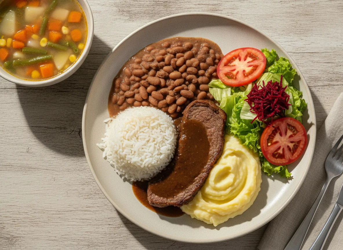 Prato Feito Brasileiro com Sopa e Salada photo