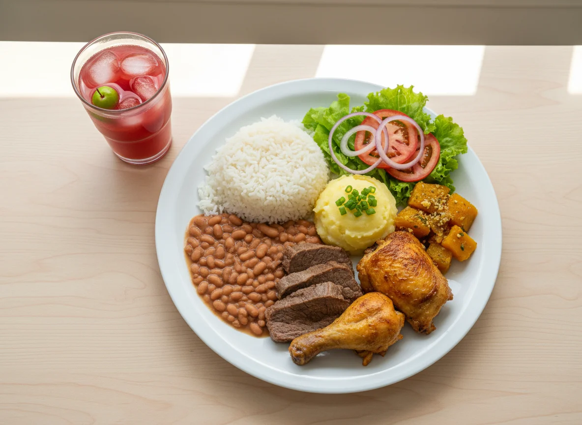 Prato feito brasileiro com suco de acerola photo