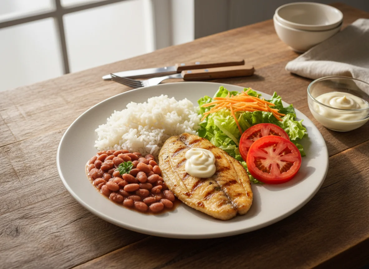 Prato Feito Brasileiro com Tilápia Grelhada photo