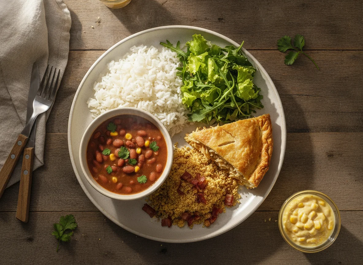 Prato Feito Brasileiro com Torta de Frango e Salada photo