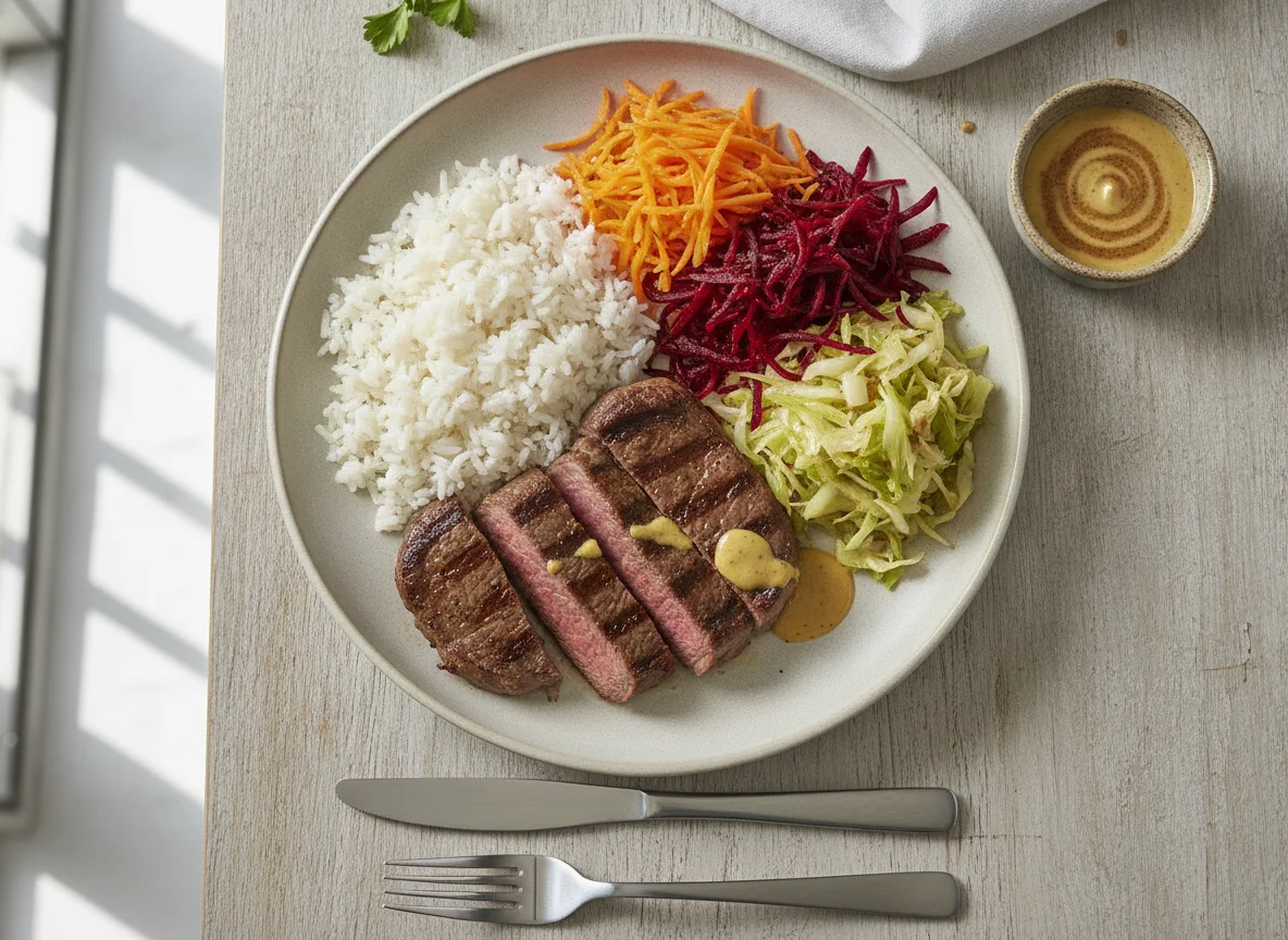 Prato Feito com Arroz, Carne e Salada photo