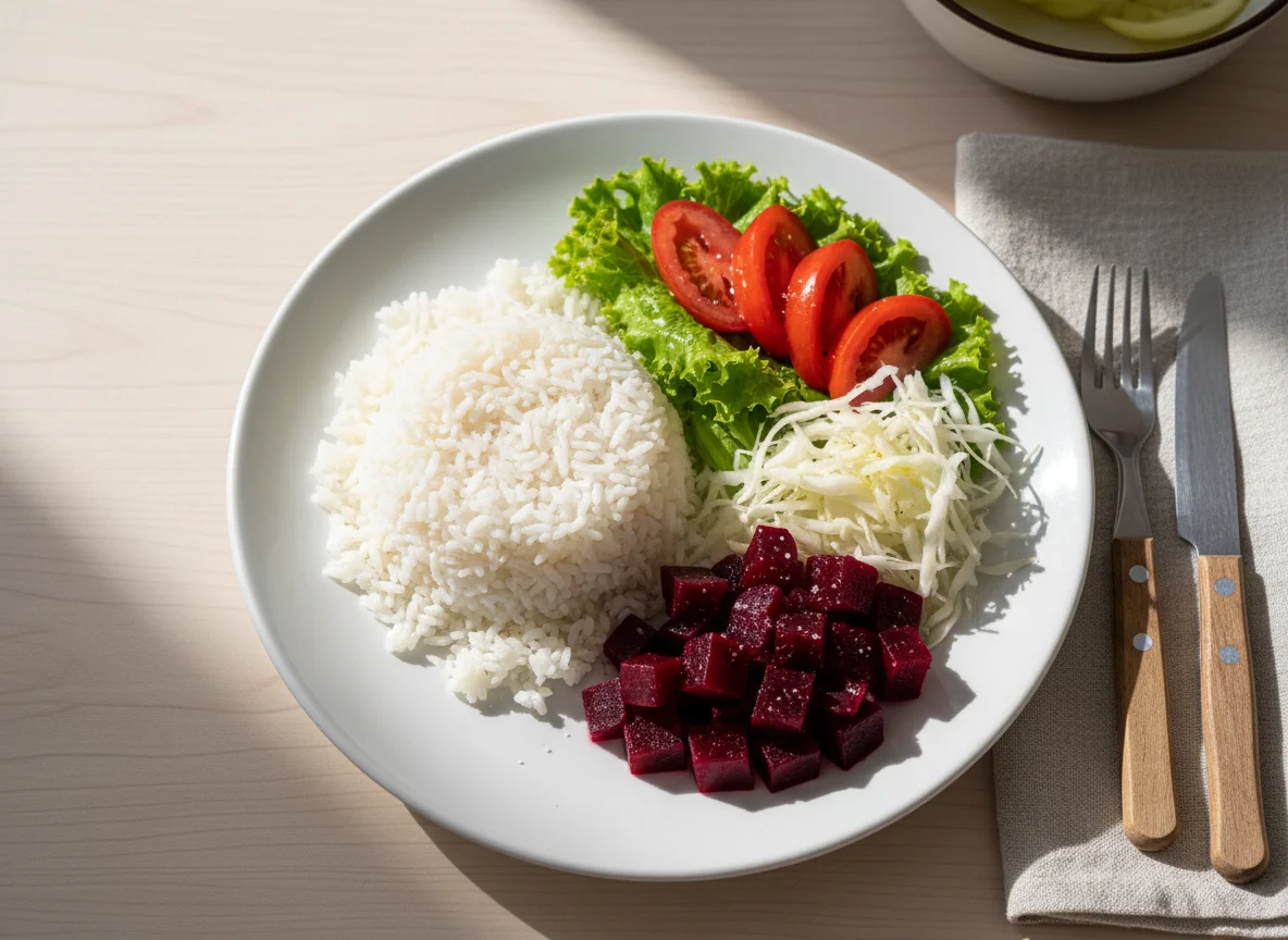 Prato feito com arroz e salada photo