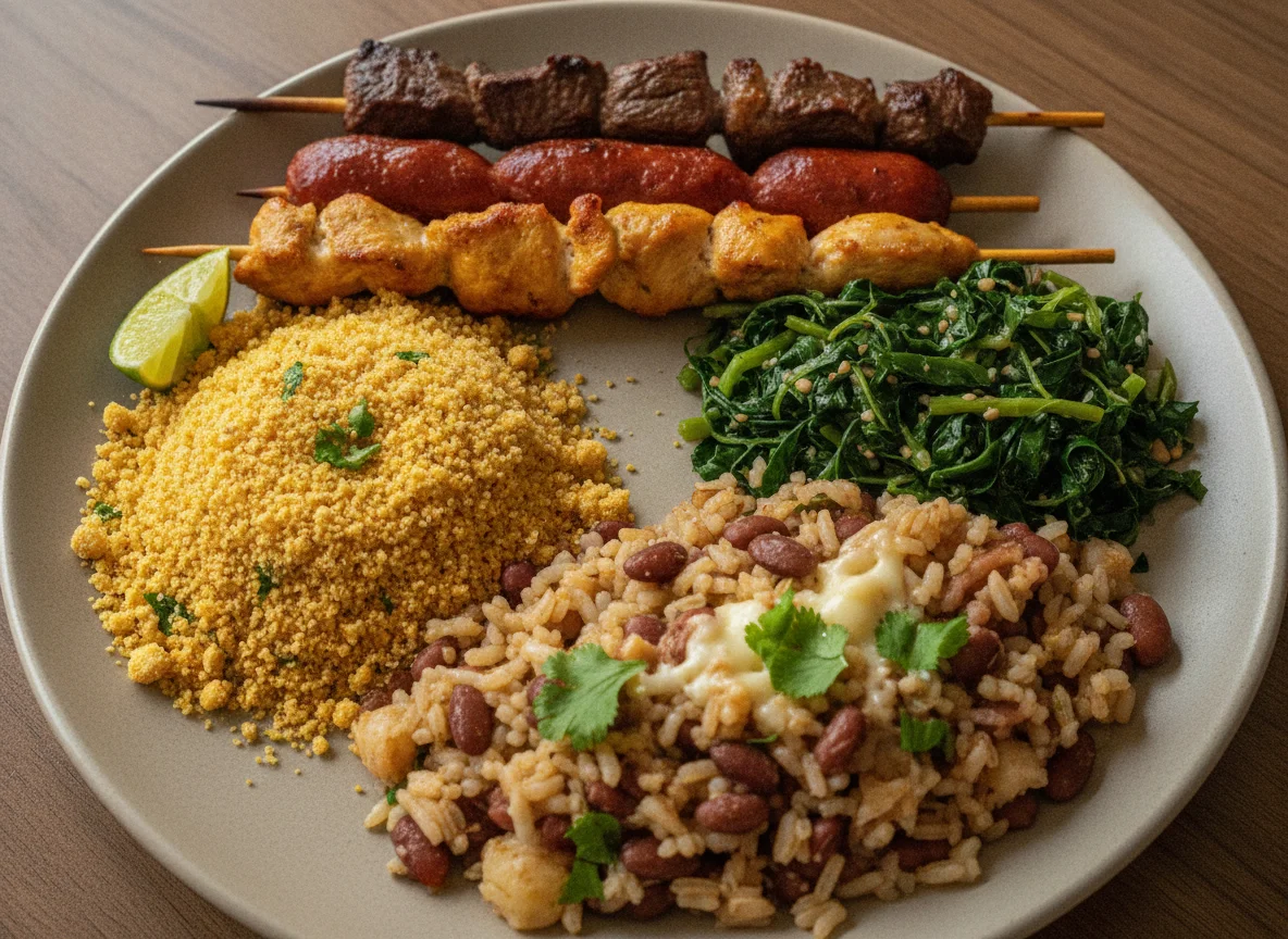 Prato Feito com Baião de Dois, Farofa e Espetinho Misto photo
