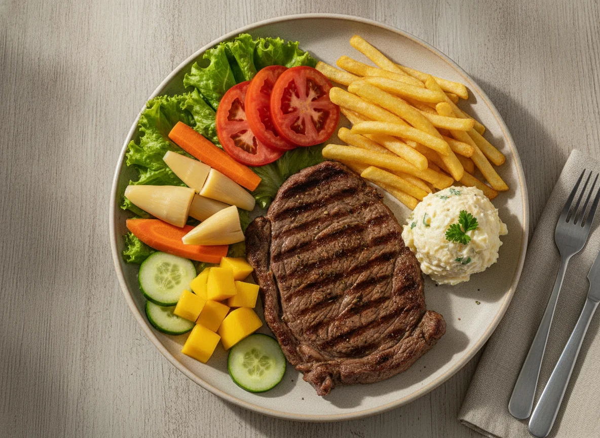 Prato Feito com Bife, Batata e Salada photo