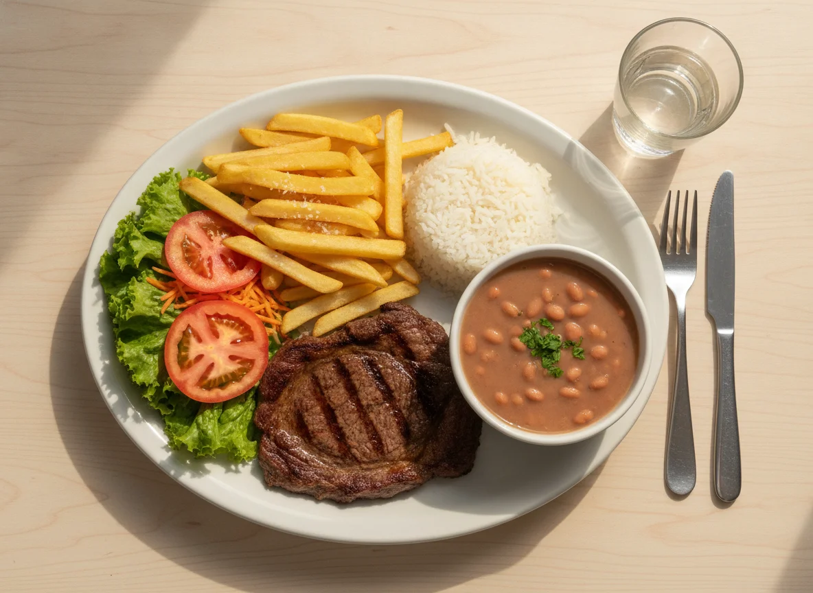 Prato Feito com Bife, Batata Frita, Arroz, Feijão e Salada photo