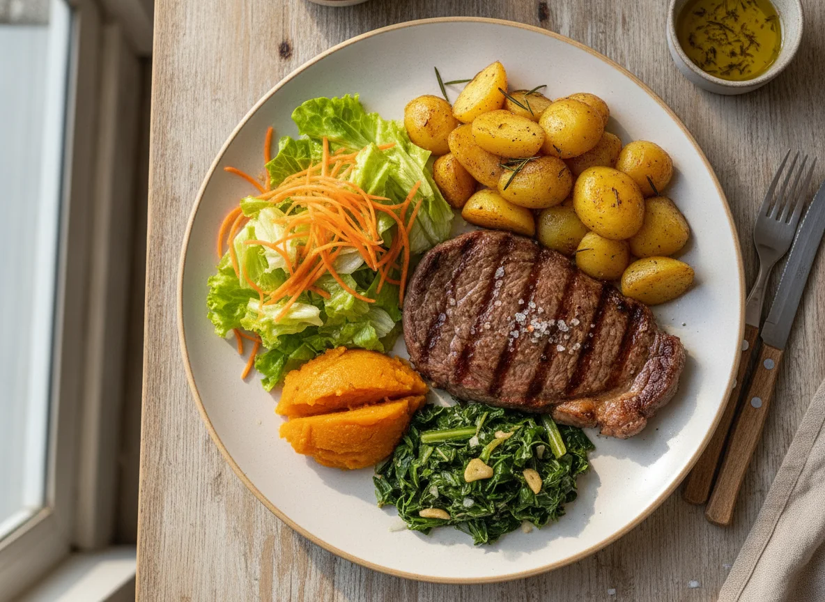 Prato Feito com Bife, Batatas e Salada photo