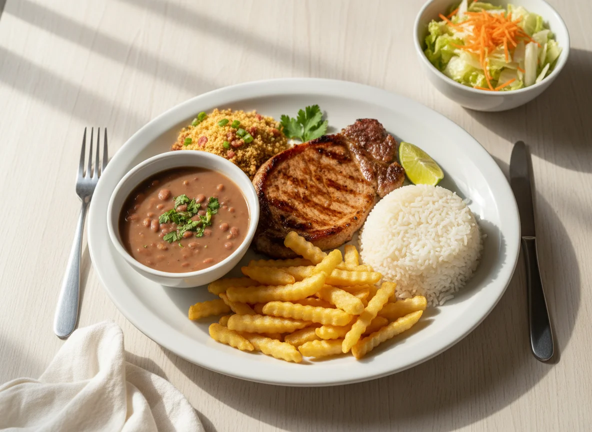 Prato feito com bife de porco photo