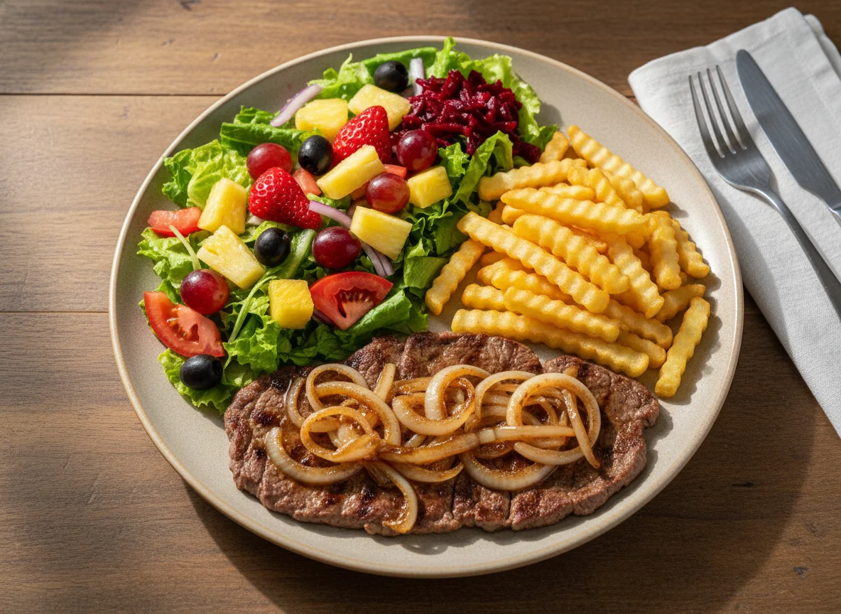 Prato feito com bife e salada photo
