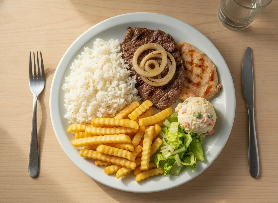 Prato Feito com Bife, Frango e Acompanhamentos photo