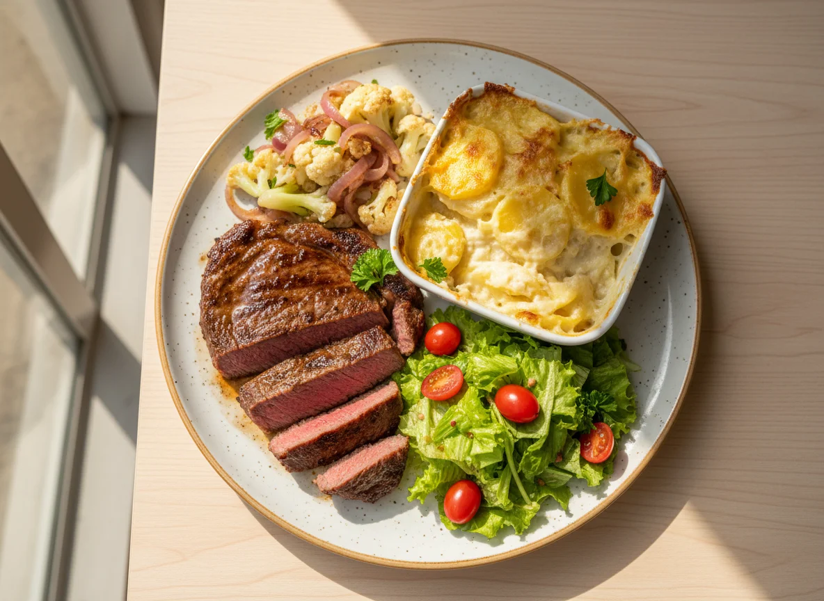 Prato Feito com Bife, Gratinado e Salada photo