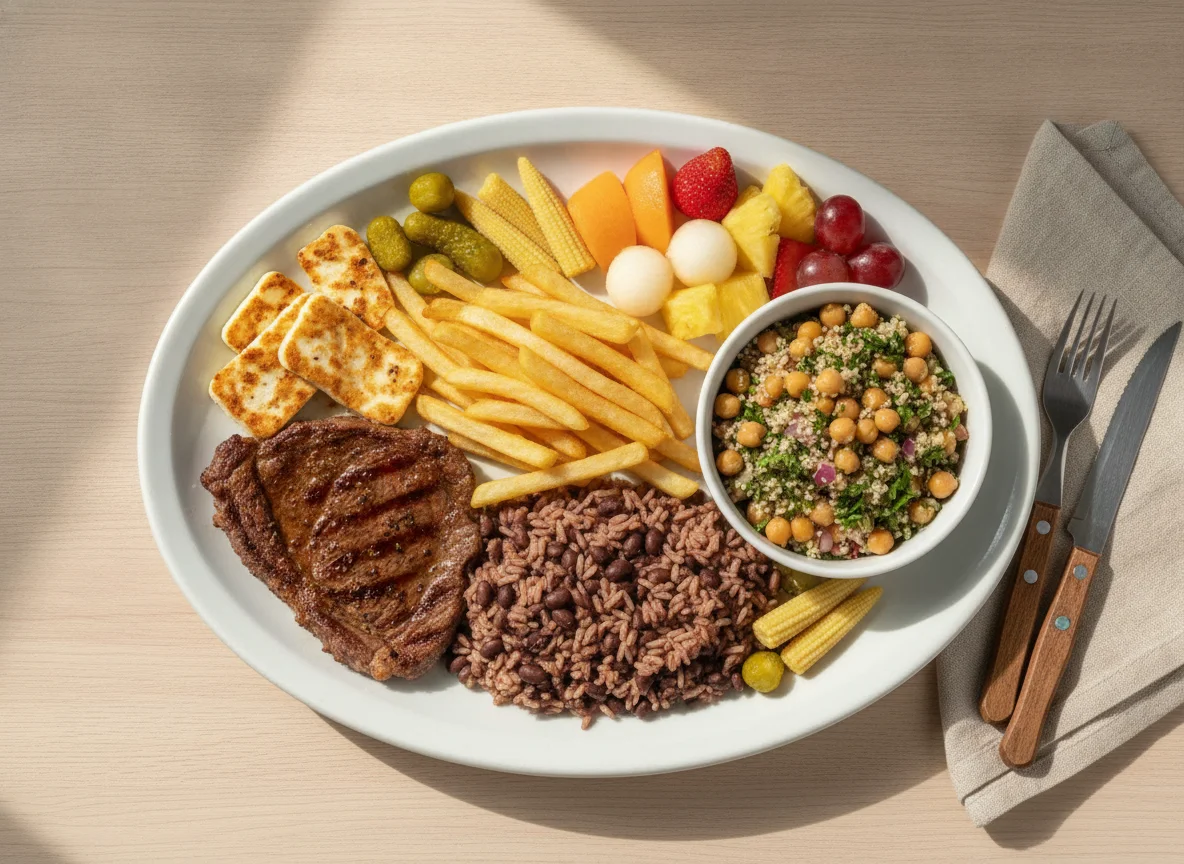 Prato Feito com Bife, Queijo Coalho, Batata Frita e Salada photo