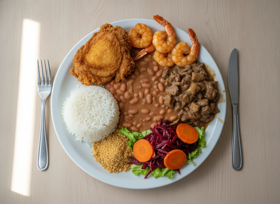 Prato Feito com Camarão, Arroz, Feijão e Salada photo