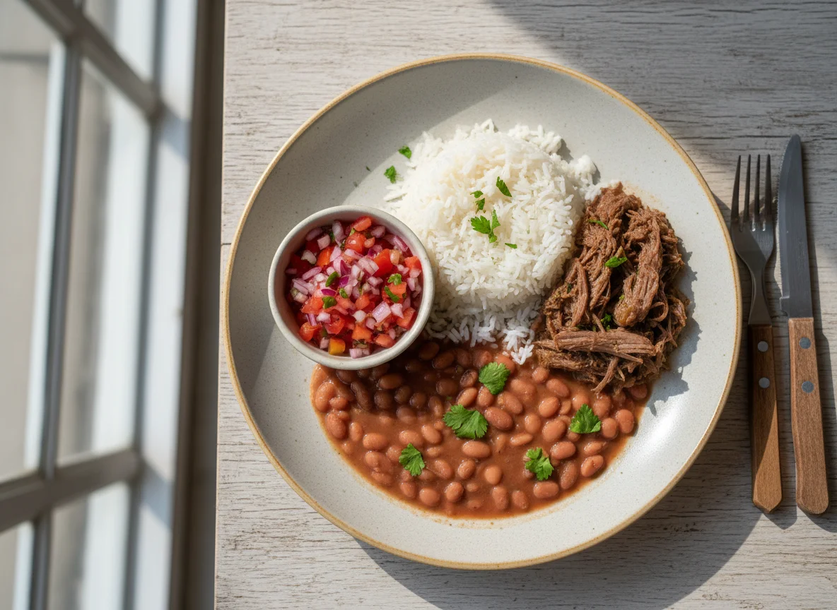 Prato Feito com Carne, Arroz, Feijão e Vinagrete photo