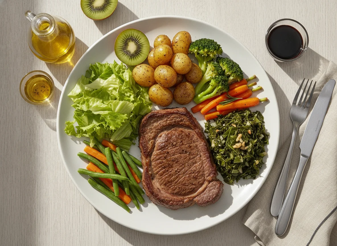 Prato Feito com Carne Assada e Legumes photo