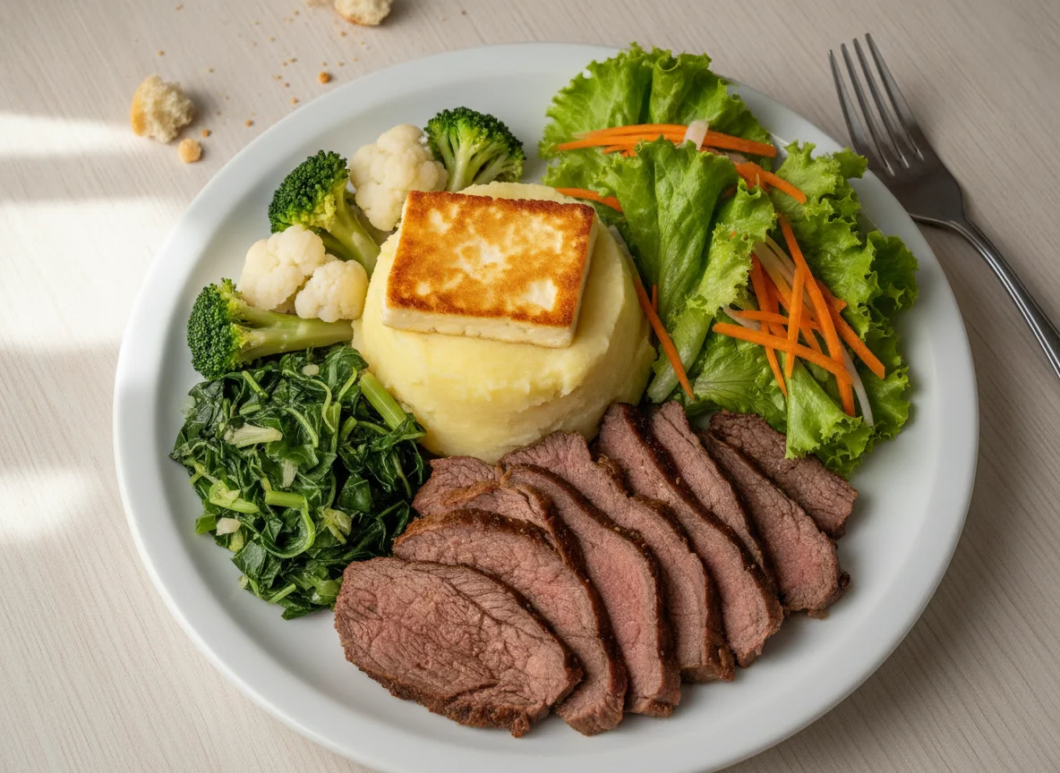 Prato Feito com Carne Assada, Purê e Salada photo