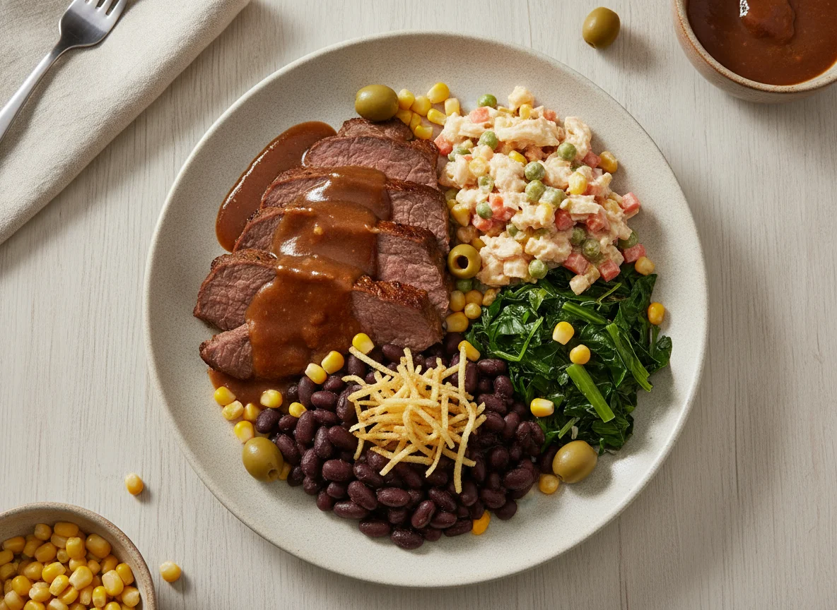 Prato Feito com Carne Assada, Salpicão e Couve photo
