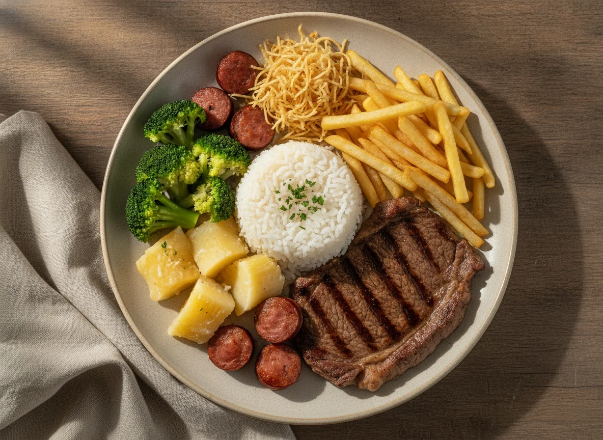 Prato Feito com Carne, Batata e Brócolis photo
