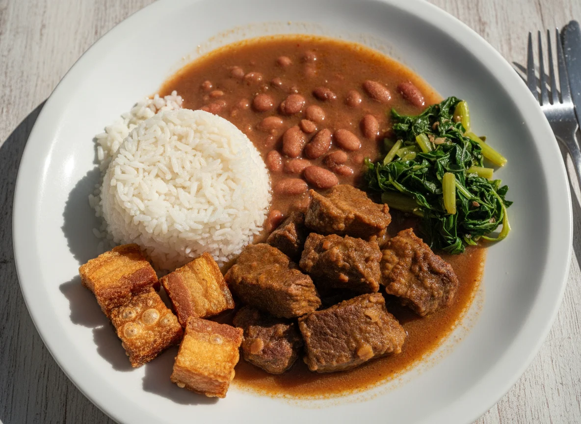 Prato Feito com Carne de Panela, Arroz, Feijão, Couve e Torresmo photo