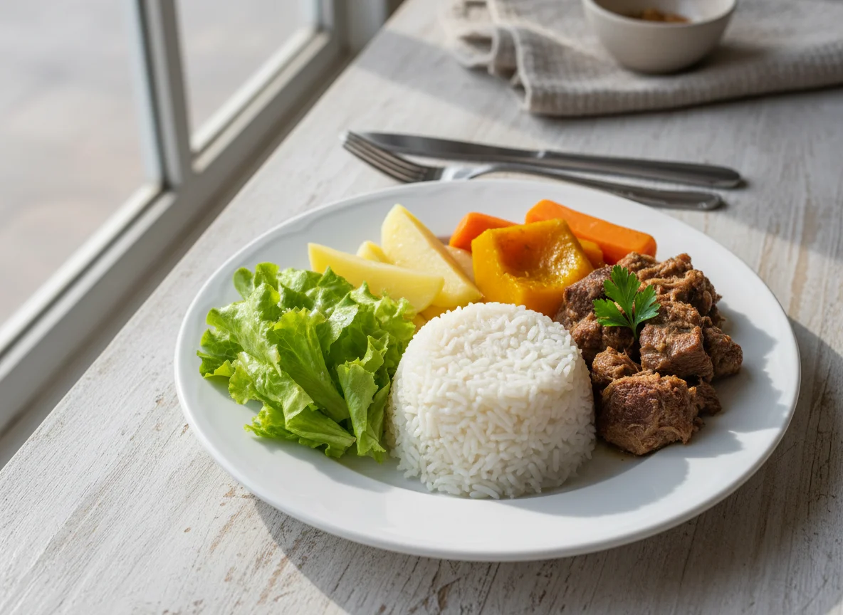 Prato feito com carne e legumes photo