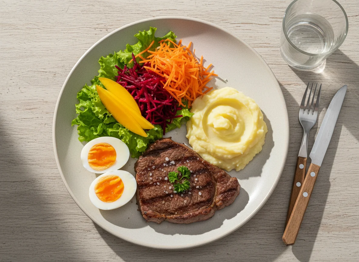 Prato feito com carne e salada photo